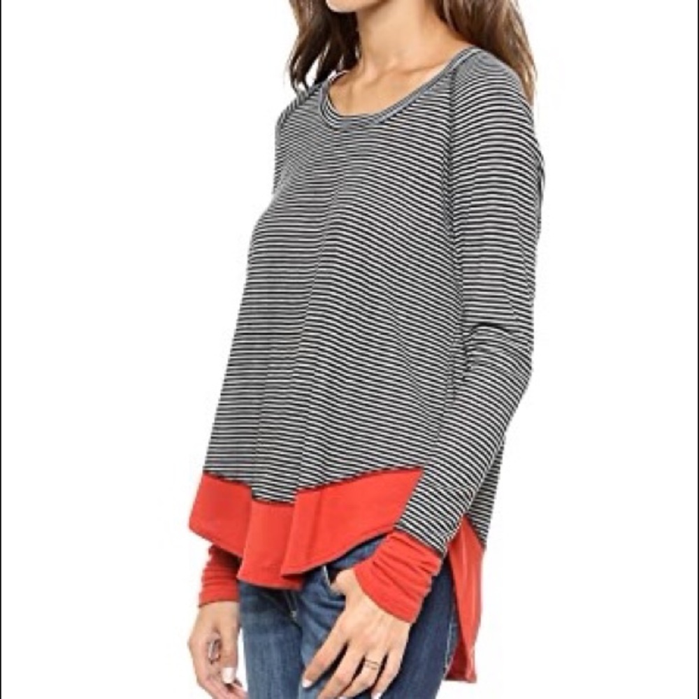 LNA Fallbrook Ribbed Jersey Tee Contrast Hem - Picture 2 of 9
